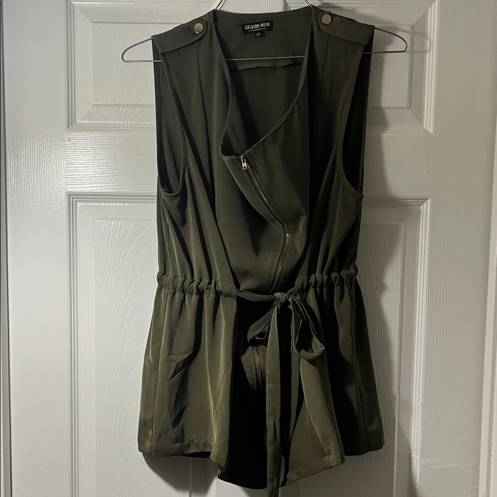 Fashion Nova Olive Green Utility Vest Asymmetrical Zip Drawstring Waist Small